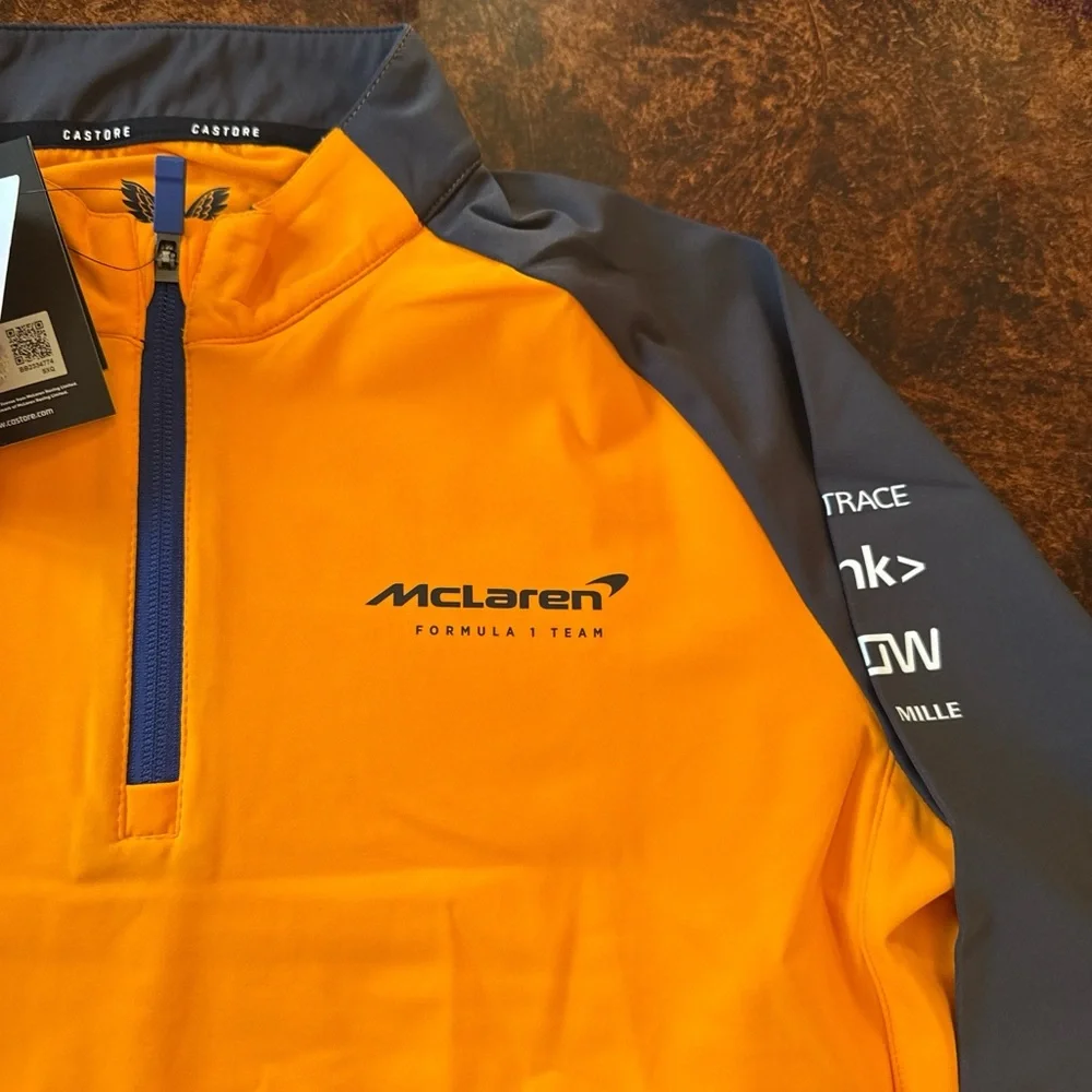 McLaren Men’s Zip-Up Pullover Sweater in Orange and Gray - Picture 4 of 8